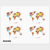 Sticker Ovale couleurs de la carte mondiale (Feuille)