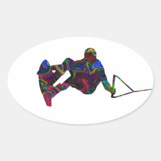 Sticker Ovale Couleurs sauvages Wakeboard