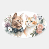 Sticker Ovale Couple Chat Aquarelle Sur Blanc (Devant)