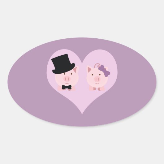 Sticker Ovale Couple de cochon mignon (Devant)