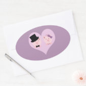 Sticker Ovale Couple de cochon mignon (Enveloppe)