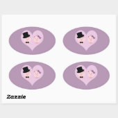 Sticker Ovale Couple de cochon mignon (Feuille)