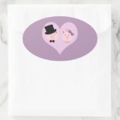 Sticker Ovale Couple de cochon mignon (Sac)