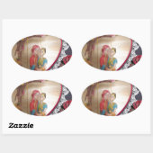 Sticker Ovale Couple Mariage asiatique sur l'art de la bascule c (Feuille)