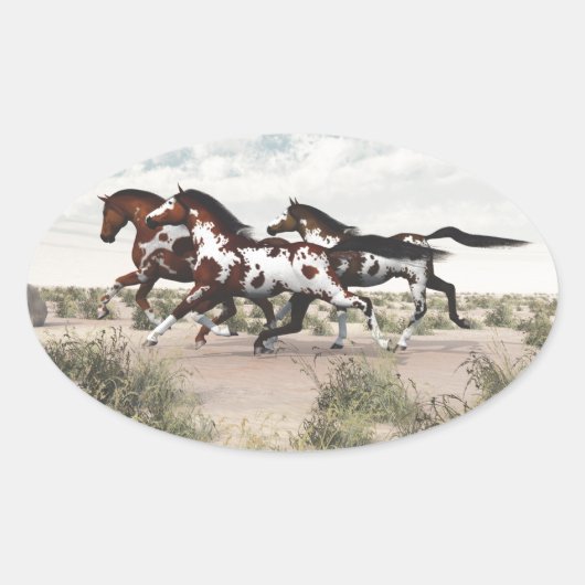 Sticker Ovale Courez comme le vent - Galloping Paint Horses (Devant)