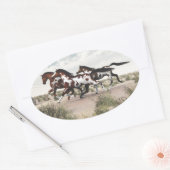 Sticker Ovale Courez comme le vent - Galloping Paint Horses (Enveloppe)