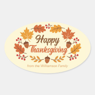 Sticker Ovale Couronne de feuilles personnalisée pour un joyeux
