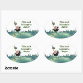 Sticker Ovale Course d'autruche dans le marais (Feuille)