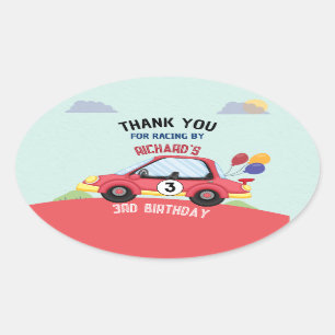 Sticker Ovale Course de voitures de course thème d'anniversaire