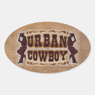 Sticker Ovale Cowboy urbain en cuir usiné occidental