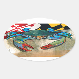 Sticker Ovale Crabe bleu du Maryland
