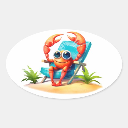 Sticker Ovale Crabe en vacances (Devant)