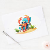 Sticker Ovale Crabe en vacances (Enveloppe)
