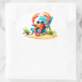 Sticker Ovale Crabe en vacances (Sac)