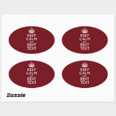 Sticker Ovale Cranberry Burgundy Keep Calm and Your Text (Feuille)