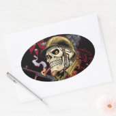 Sticker Ovale Crâne avec casque, avions et bombes (Enveloppe)