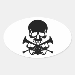 Sticker Ovale Crâne avec trompettes comme os croisés