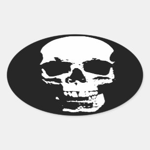 Sticker Ovale Crâne d'art pop noir et blanc