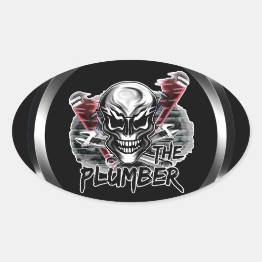 Sticker Ovale Crâne de plombier : le plombier (Devant)