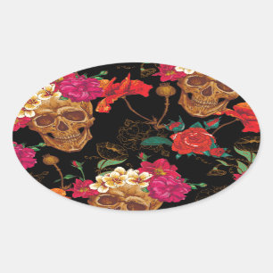 Sticker Ovale crâne floral