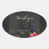 Sticker Ovale Crâne gothique et corbeau. (Devant)