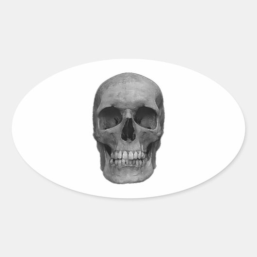 Sticker Ovale Crâne noir et blanc (Devant)