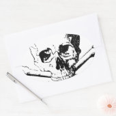 Sticker Ovale Crâne noir et blanc et os (Enveloppe)