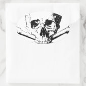 Sticker Ovale Crâne noir et blanc et os (Sac)
