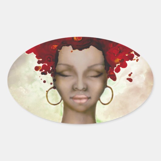 Sticker Ovale Crazy Red Hair Matin (Devant)