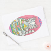 STICKER OVALE CUISINE & PÂQUES BASKET D'OEUFS, BALISES DE CHAT (Enveloppe)