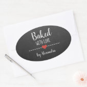 Sticker Ovale Cuit avec amour Noir Chalkboard nom (Enveloppe)