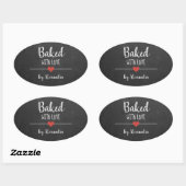 Sticker Ovale Cuit avec amour Noir Chalkboard nom (Feuille)