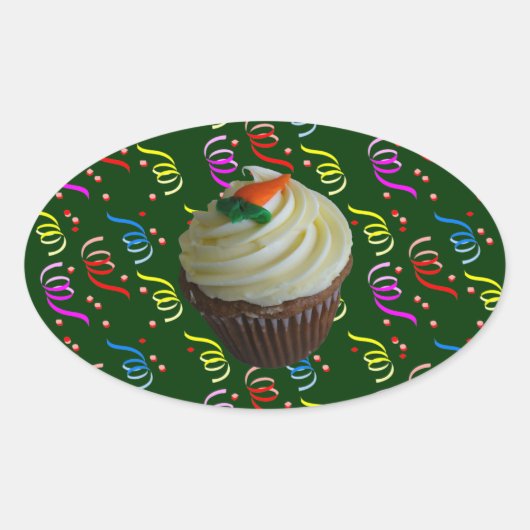 Sticker Ovale Cupcake de carottes avec Confetti (Devant)