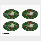 Sticker Ovale Cupcake de carottes avec Confetti (Feuille)
