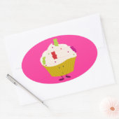 Sticker Ovale cupcake pour ours gummy souriant (Enveloppe)