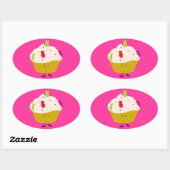 Sticker Ovale cupcake pour ours gummy souriant (Feuille)