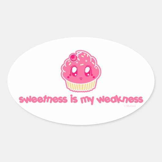 Sticker Ovale Cupcake-Sweetness est ma faiblesse (Devant)