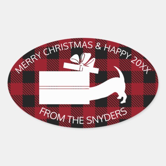 Sticker Ovale Curieux Dachshund en cadeau (Devant)
