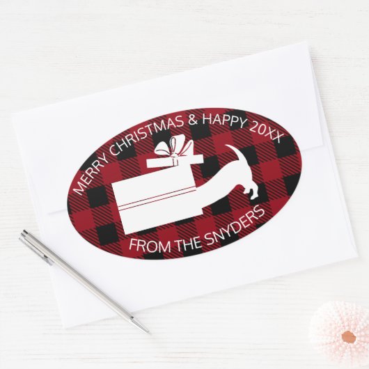 Sticker Ovale Curieux Dachshund en cadeau (Enveloppe)