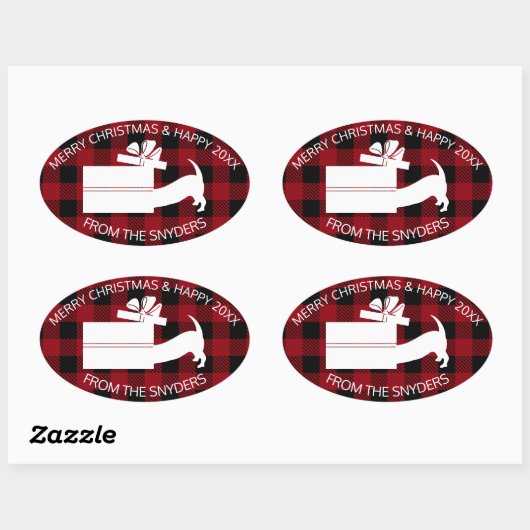 Sticker Ovale Curieux Dachshund en cadeau (Feuille)