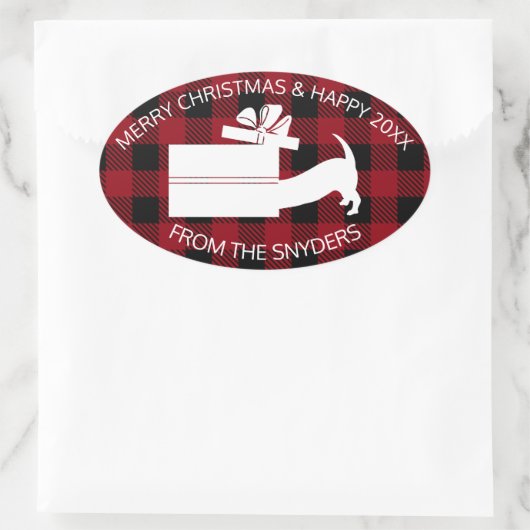 Sticker Ovale Curieux Dachshund en cadeau (Sac)