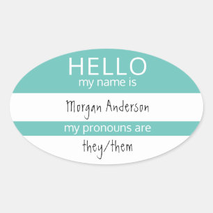 Sticker Ovale Custom HELLO Mon Nom Pronouns Est Un Badge
