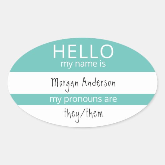 Sticker Ovale Custom HELLO Mon Nom Pronouns Est Un Badge (Devant)