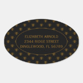 Sticker Ovale Custom Name Gold Metallic Foil Bees on Black (Devant)