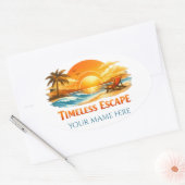 Sticker Ovale Custom Name Vintage Tropical Beach Oval Travel  (Enveloppe)