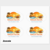 Sticker Ovale Custom Name Vintage Tropical Beach Oval Travel  (Feuille)