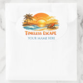 Sticker Ovale Custom Name Vintage Tropical Beach Oval Travel  (Sac)