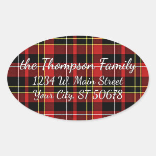 Sticker Ovale Custom Simple Merry Christmas Wish Tartan Pattern