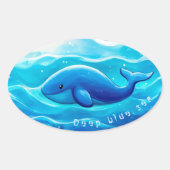 Sticker Ovale Cute Blue Whale, personalized (Devant)