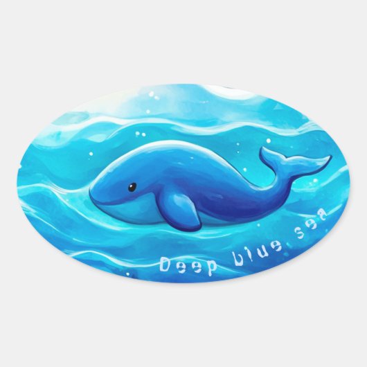 Sticker Ovale Cute Blue Whale, personalized (Devant)